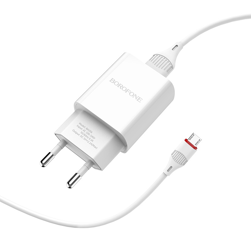 Сетевое зарядное устройство Borofone BA20A 1USB 2.1A кабель Micro USB (Белый)
