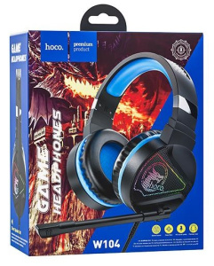 Игровые накладные наушники с микрофоном Hoco W104 LED Joyful gaming headphones (Синий)