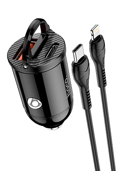 Автомобильное зарядное устройство Hoco NZ2 2USB 3.0A QC3.0 30W + кабель Lightning (Черный)