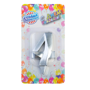 Свечи для торта "Грань" цифра 4 серебрянный металлик