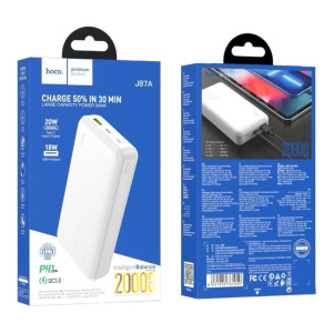 Внешний аккумулятор Hoco J87A 20000mAh 2USB PD 20W быстрая зарядка (Белый)