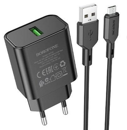Сетевое зарядное устройство Borofone BA72A 18W кабель Micro USB (Черный)