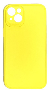 Силиконовый матовый чехол с защитой камеры для iPhone 15 Plus (Желтый)