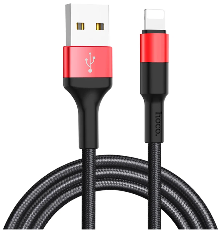 Кабель HOCO X26 Lightning 1M (Черно-красный)