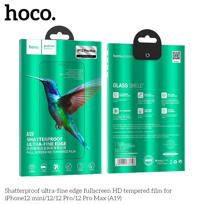 Защитное стекло Hoco Shatterproof ultra-fine edge full screen HD для iPhone12 Pro Max (A19)