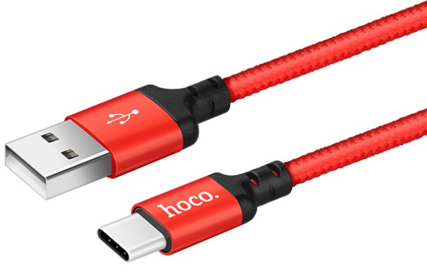 Кабель Hoco X14 USB 3.0A для Type-C нейлон 1м (Черно-красный)