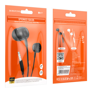 Внутриканальные наушники Borofone BM77 с МК без рег.громкости длина 1.2м (Черный)