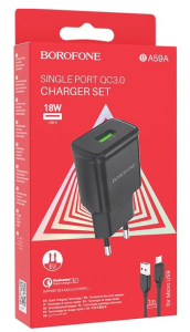 Сетевое зарядное устройство Borofone BA59A USB 3.0A QC3.0 быстрая зарядка для micro USB (Белый)
