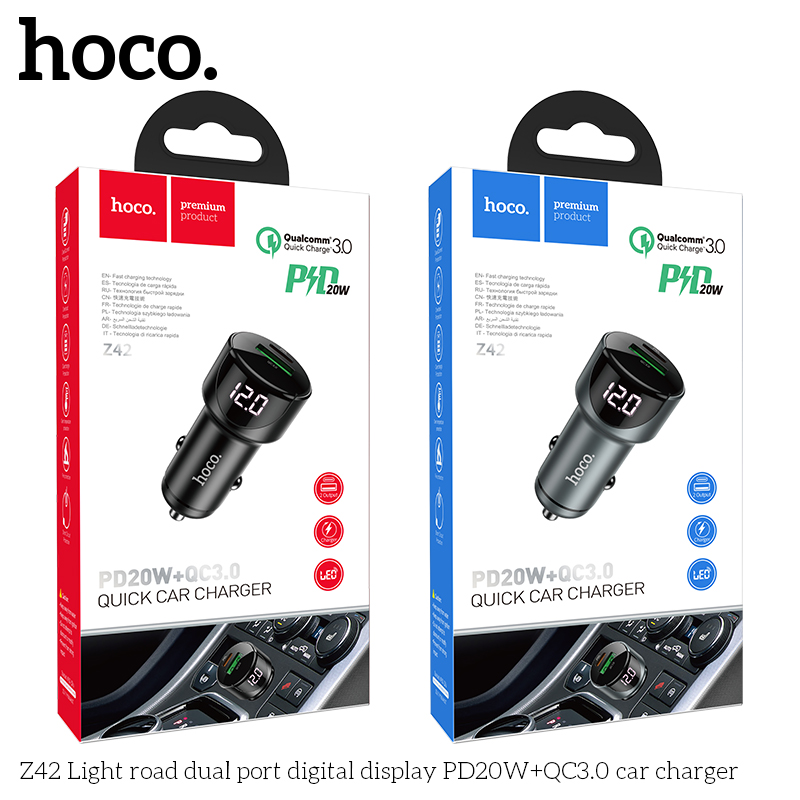 Автомобильное зарядное устройство Hoco Z42 Light dual port digital display PD20W+QC3.0