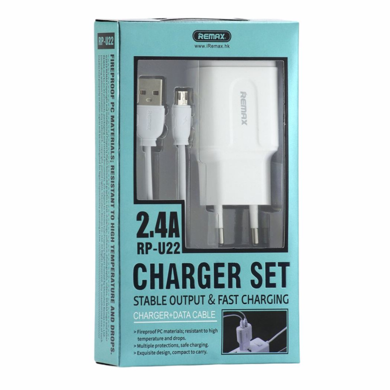 Сетевая зарядка REMAX 2.4A Dual USB Charger SET RP-U22EU