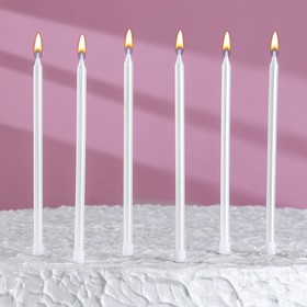 Свечи в торт "Ройс" 12,5 см жемчужный металлик 6 шт