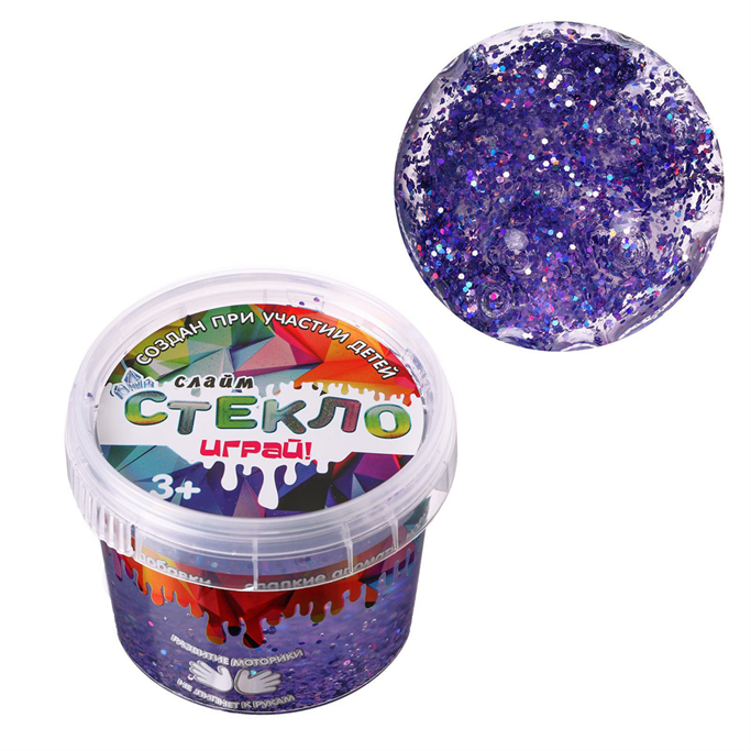 Слайм "Стекло" с крупными  блестками 100гр