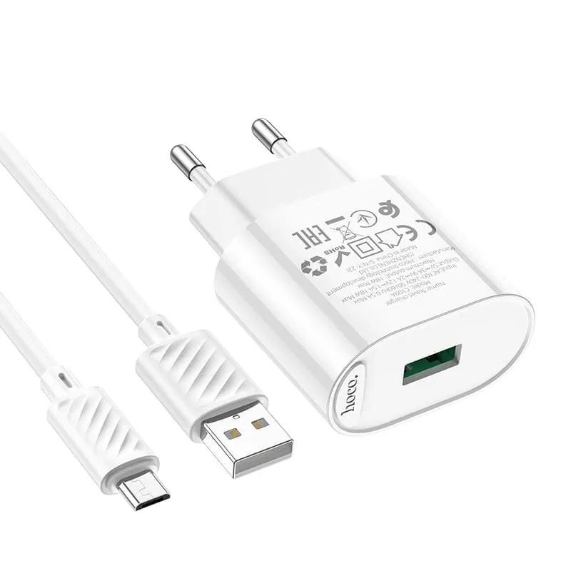 Сетевое зарядное устройство Hoco C109A USB 3.0A 18W+QC3.0 кабель micro USB  1м (Белый)