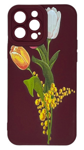 Накладка силиконовая принт с защитой камеры для iPhone 12 Pro Тюльпаны