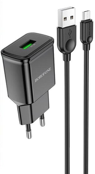 Сетевое зарядное устройство Borofone BA59A USB 3.0A QC3.0 быстрая зарядка для micro USB (Белый)