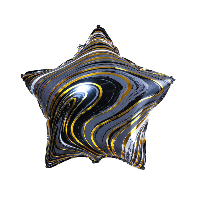 Шар фольгированный 18" Мрамор звезда чёрный