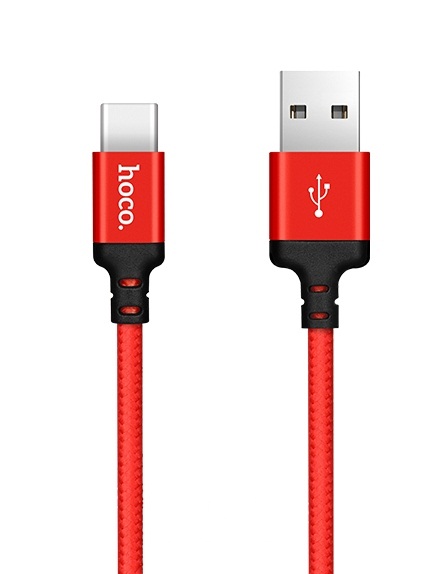 Кабель Hoco X14 USB 3.0A для Type-C нейлон 1м (Черно-красный)
