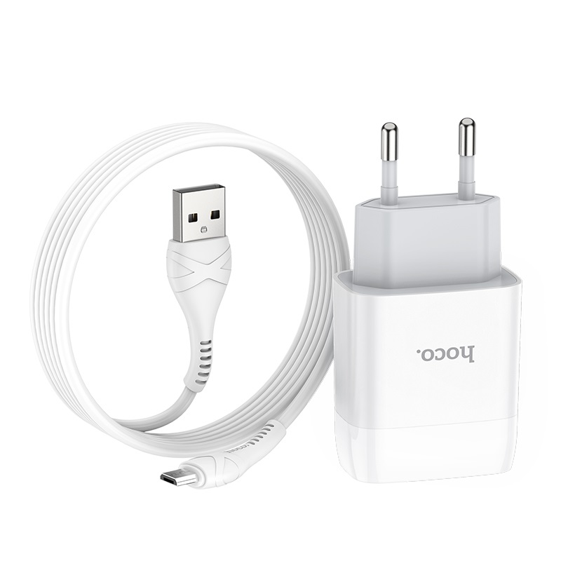 Сетевое зарядное устройство Hoco C72A USB 2.4A кабель micro USB 1м (Белый)