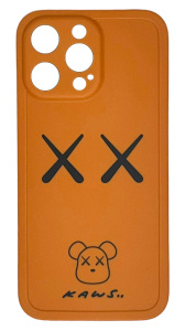 Накладка силиконовая с черной основой iPhone 13 Pro Max Мишка kaws orange