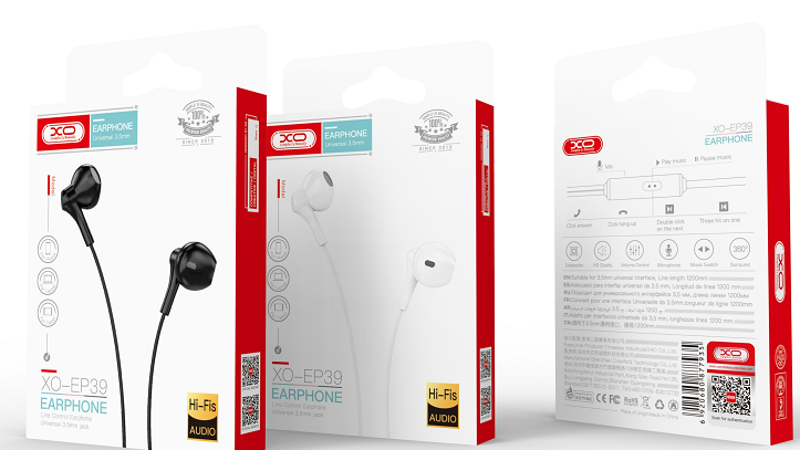 Наушники XO EP39  3.5mm Half In-ear Earphone 1.15M