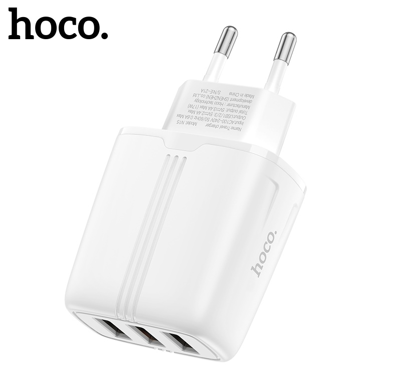 Сетевое зарядное устройство Hoco N15 3USB 2.4A (Белый)