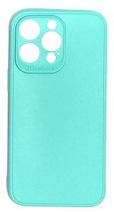 Силиконовый матовый чехол с защитой камеры для iPhone 15 Pro Max (Морской зеленый)