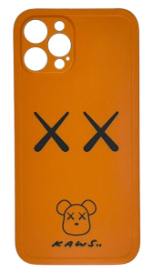 Накладка силиконовая с черной основой iPhone 12 Pro Мишка kaws orange