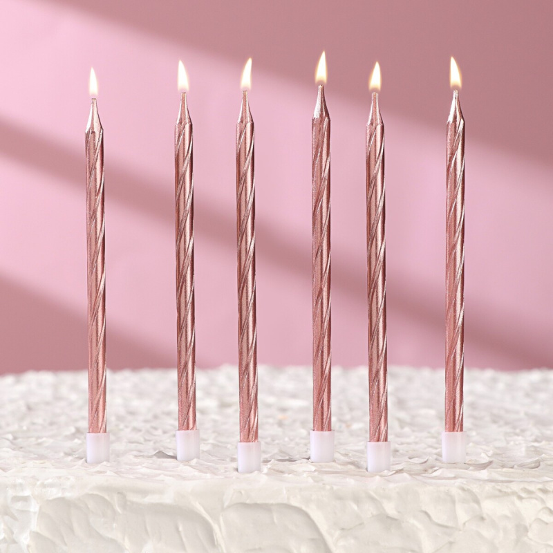 Свечи в торт витые с подставкой розовый блик 14 см 6 шт