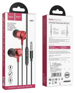 Внутриканальные наушники Hoco M87 AUX разъём с микрофоном и рег.громкости (Красный)