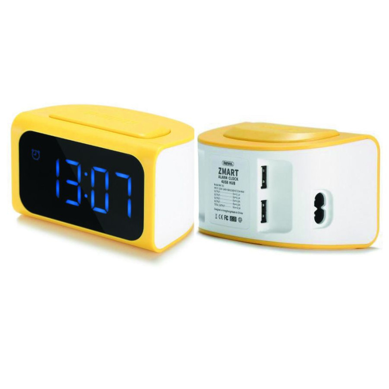 Настольные часы будильник REMAX RM-C05 USB HUB 4xUSB (Желто-белые)