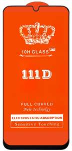Защитное стекло CROWN 111D полный клей для Samsung A70  (Чёрный)