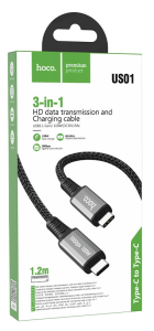 Кабель Hoco US01 USB 3.0A PD 100W для Type-C Type-C 1.2м (Черный)