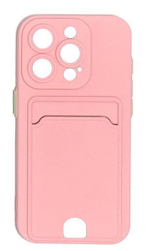 Силиконовый матовый чехол с визитницей для iPhone 15 Pro (Розовый)