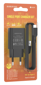Сетевое зарядное устройство Borofone BA68A 1USB 2.1A кабель Type-C (Черный)