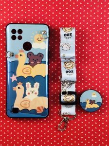 Накладка силиконовая Заяц на лебеде 2 в1 (попсокет лента) для Realme C21