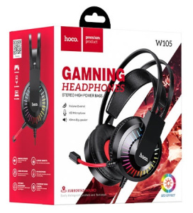 Игровые накладные наушники с микрофоном Hoco W105 LED Joyful gaming headphones (Красный)