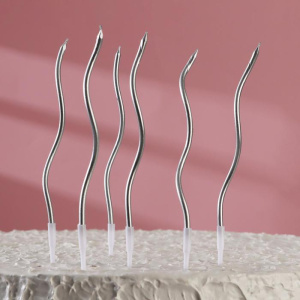 Свечи для торта витые "Серпантин" коктейльные серебристые 6 шт