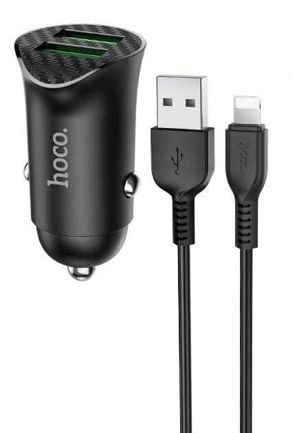 Автомобильное зарядное устройство Hoco Z39 2USB 3.0A QC3.0 18W + кабель Lightning (Черный)