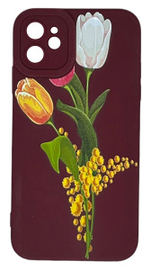 Накладка силиконовая принт с защитой камеры для iPhone 11 Тюльпаны