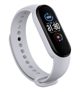 Силиконовый ремешок для фитнес-браслета Xiaomi Mi Bаnd 5 / 6 (Светло-серый)