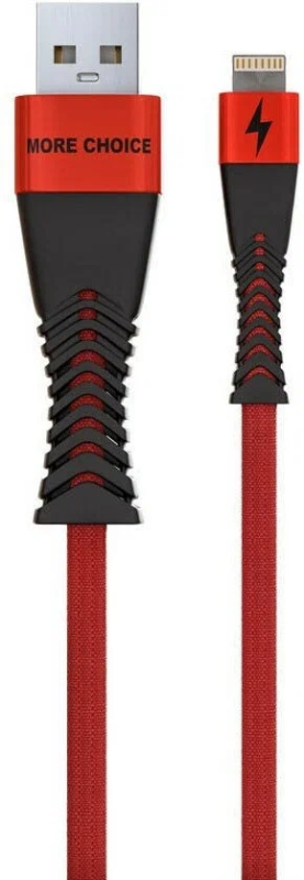 Кабель More choice K41Si Smart USB 2.4A Lightning  нейлон 1м (Черно-красный)
